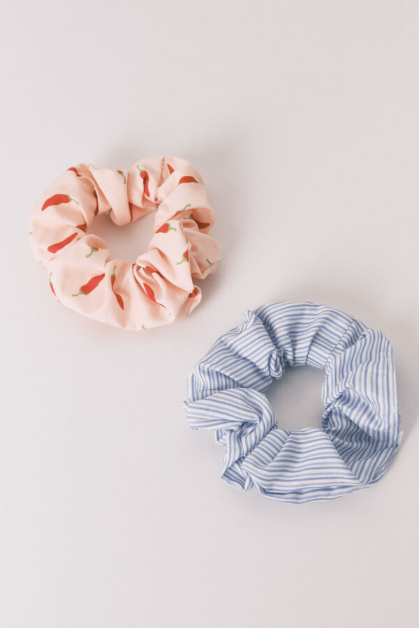 Women'secret Pack de 2 el&aacute;sticos de cabelo com estampado chili e riscas azuis azul