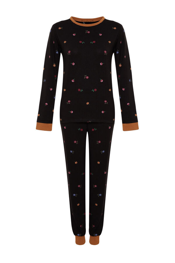 Trendyol Conjunto pijama jogger negro estampado floral&nbsp;&nbsp; negro