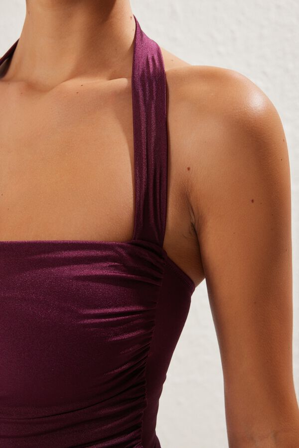 Trendyol Fato de banho acetinado com folhos rosa