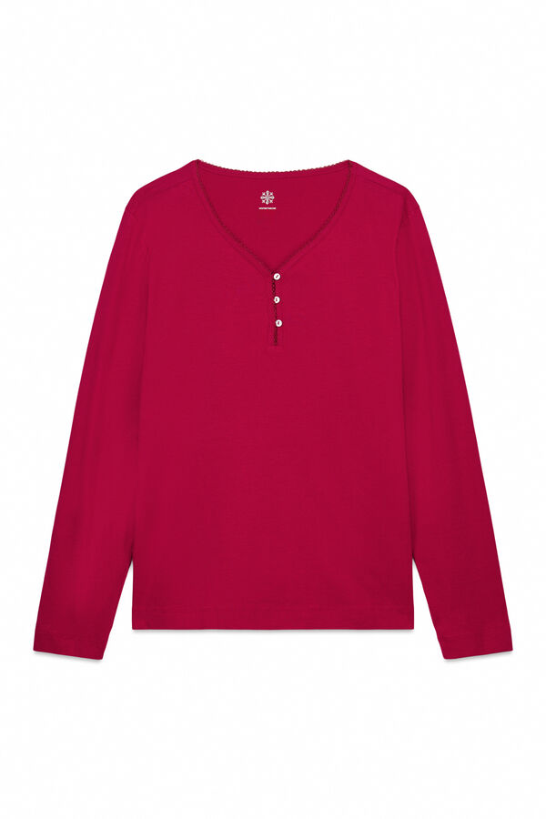 Women'secret T-shirt vermelha de manga comprida 100% algod&atilde;o vermelho