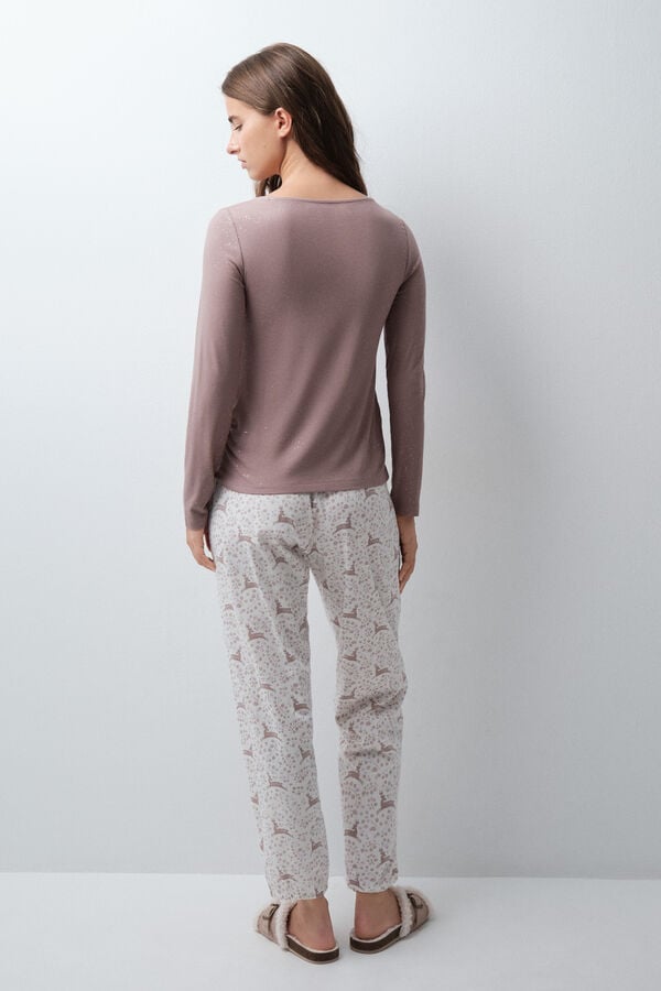 Women'secret Pijama comprido com folhos estampado veados cru