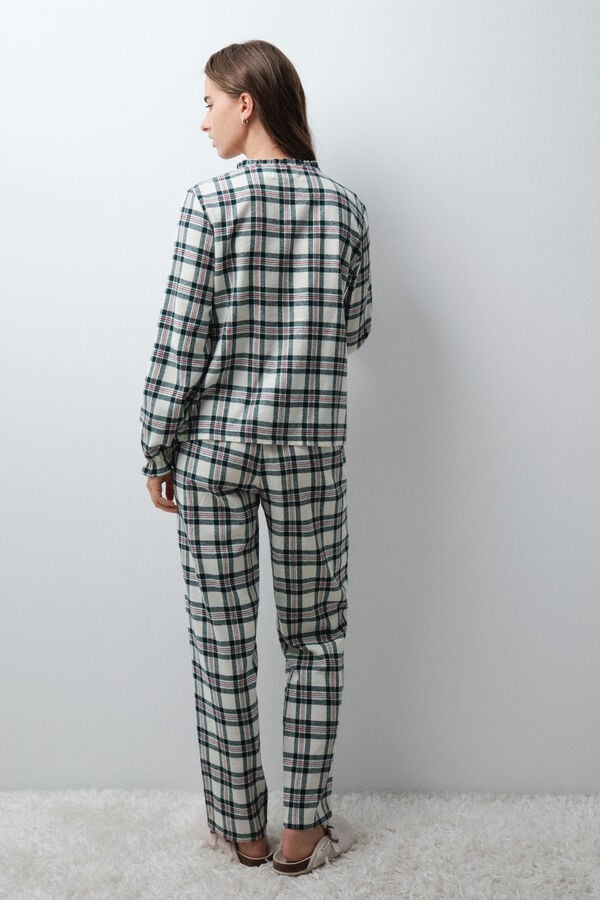 Women'secret Pijama comprido camisa gola mao aos quadrados bege