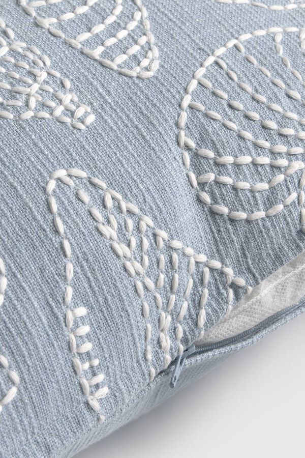 Textura Marine embroidered cotton cushion cover blue