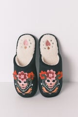 Women'secret Chinelos de quarto com estampa 3D de caveira mexicana preto