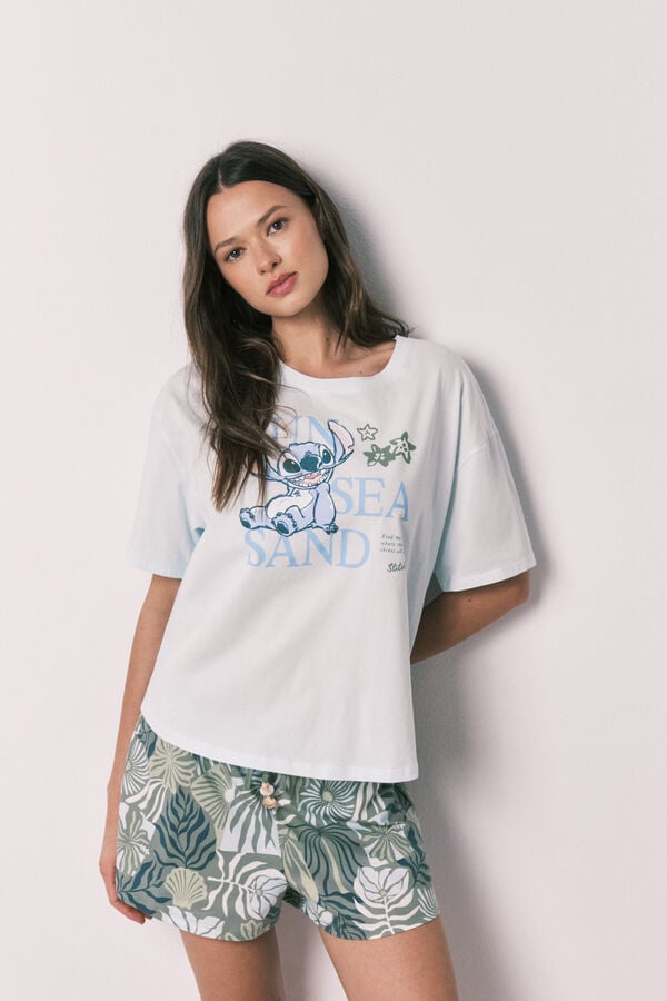 Women'secret Pijama curto de manga curta Stitch azul azul