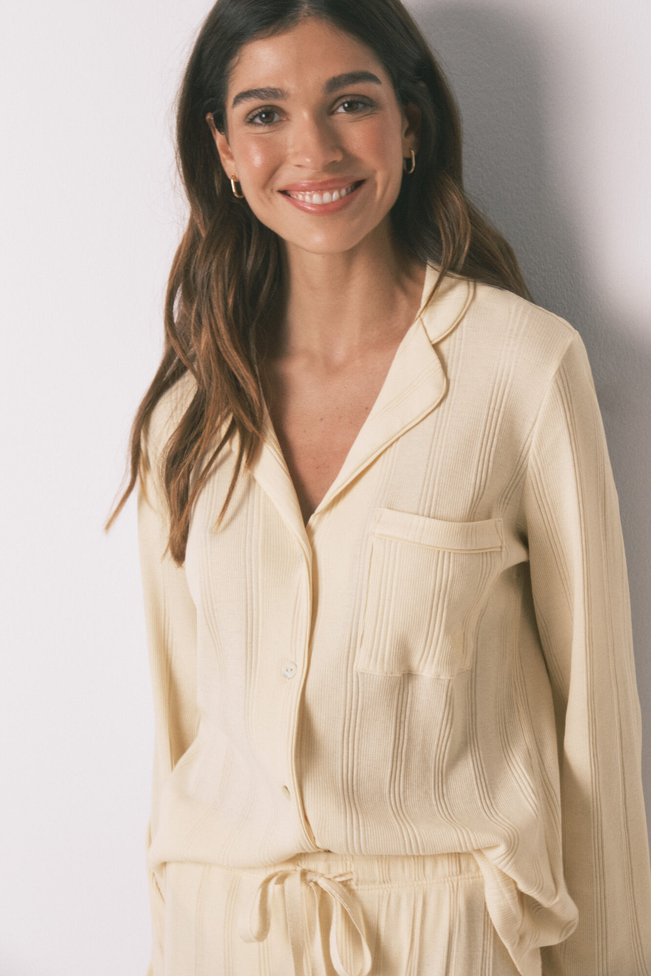 Women'secret Pijama camisero largo algod&oacute;n canal&eacute; amarillo