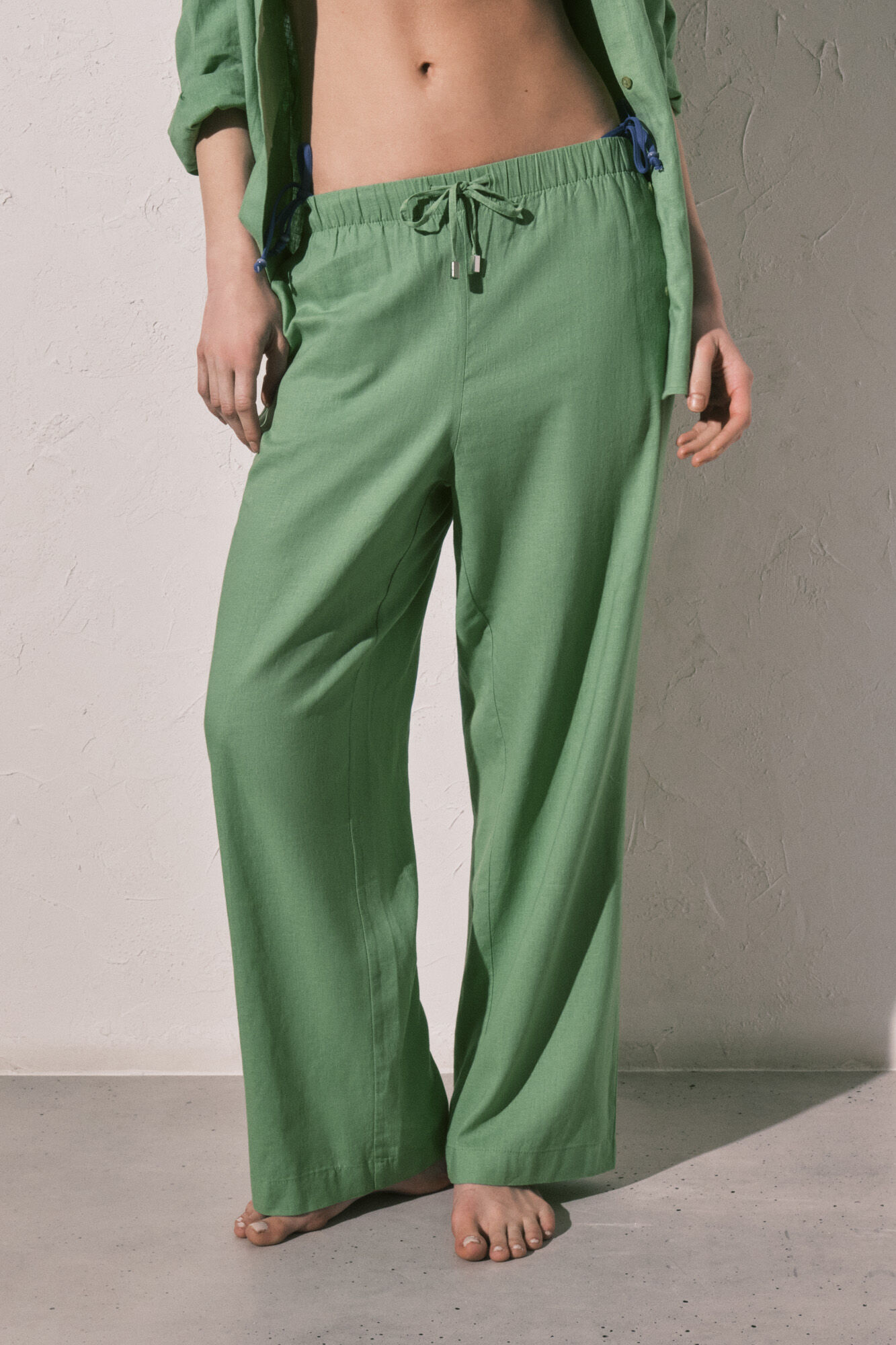 Women'secret Pantal&oacute;n largo lino verde