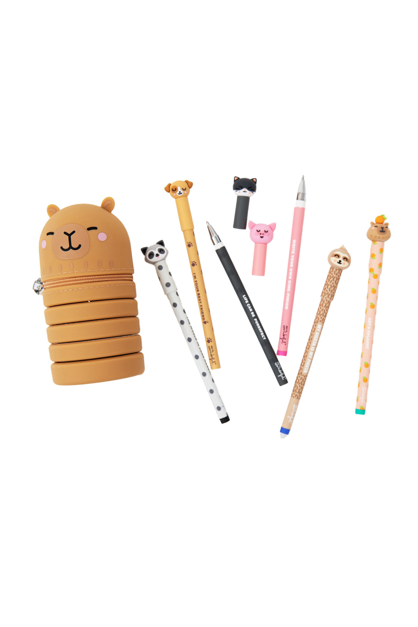 Mr. Wonderful Conjunto de 6 canetas apag&aacute;veis ​​Bo-Bo + estojo de silicone Capibara