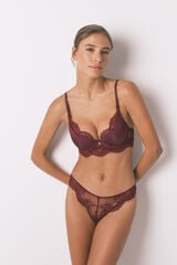 Women'secret Tanga encaje tul vino burdeos