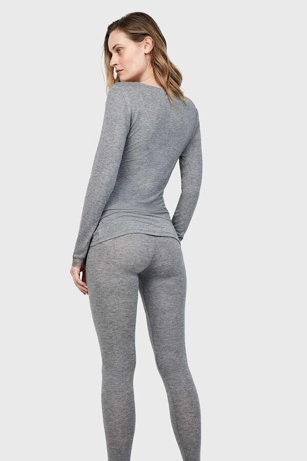 Gisela T-shirt térmica gola em V com renda cinzento