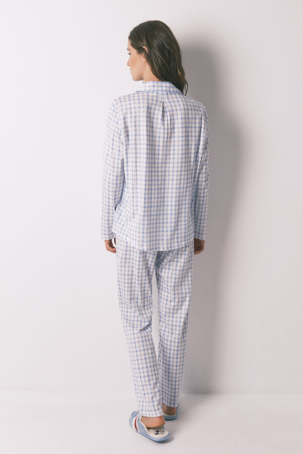 Women'secret Pijama camisero algod&oacute;n cuadros azul  estampado