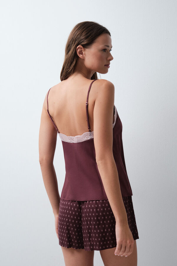 Women'secret Pijama curto de al&ccedil;as em renda gren&aacute; vermelho