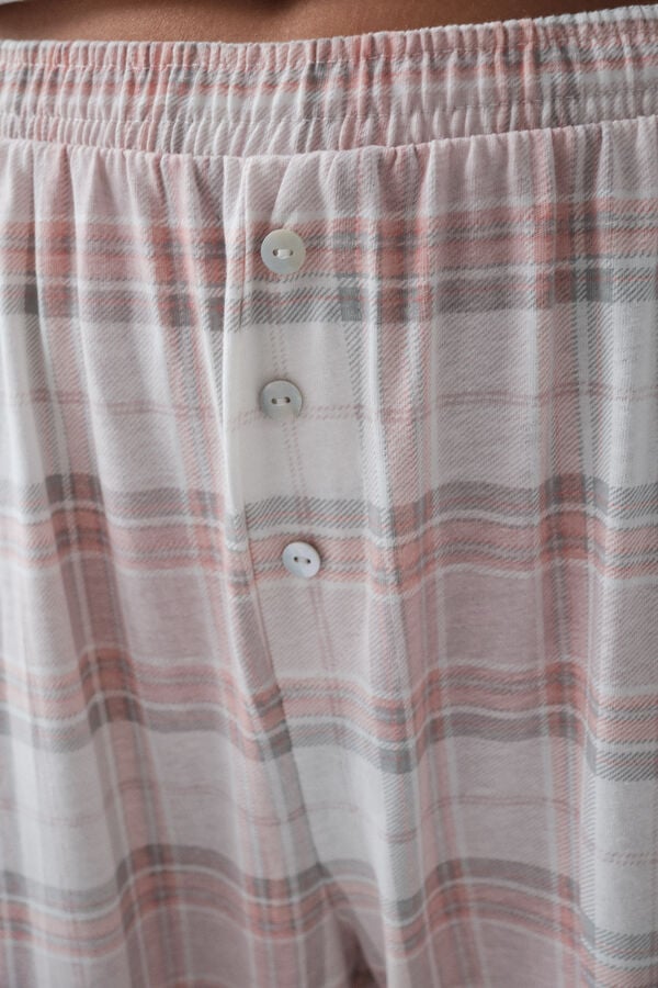 Women'secret Pijama comprido em algod&atilde;o xadrez cinzento