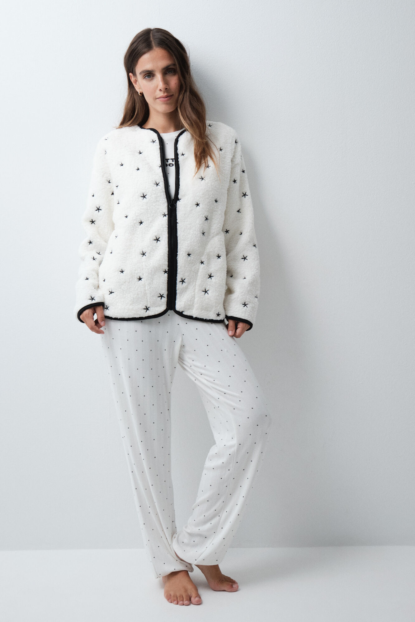 Women'secret Robe curta com estrelas bordadas