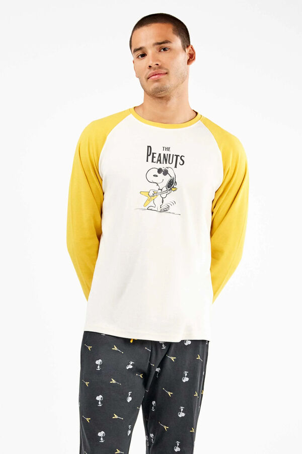 Gisela Conjunto de pijama masculino Snoopy em malha malha bege