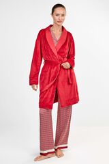 Gisela Robe abotoado com pregas no ombro vermelho