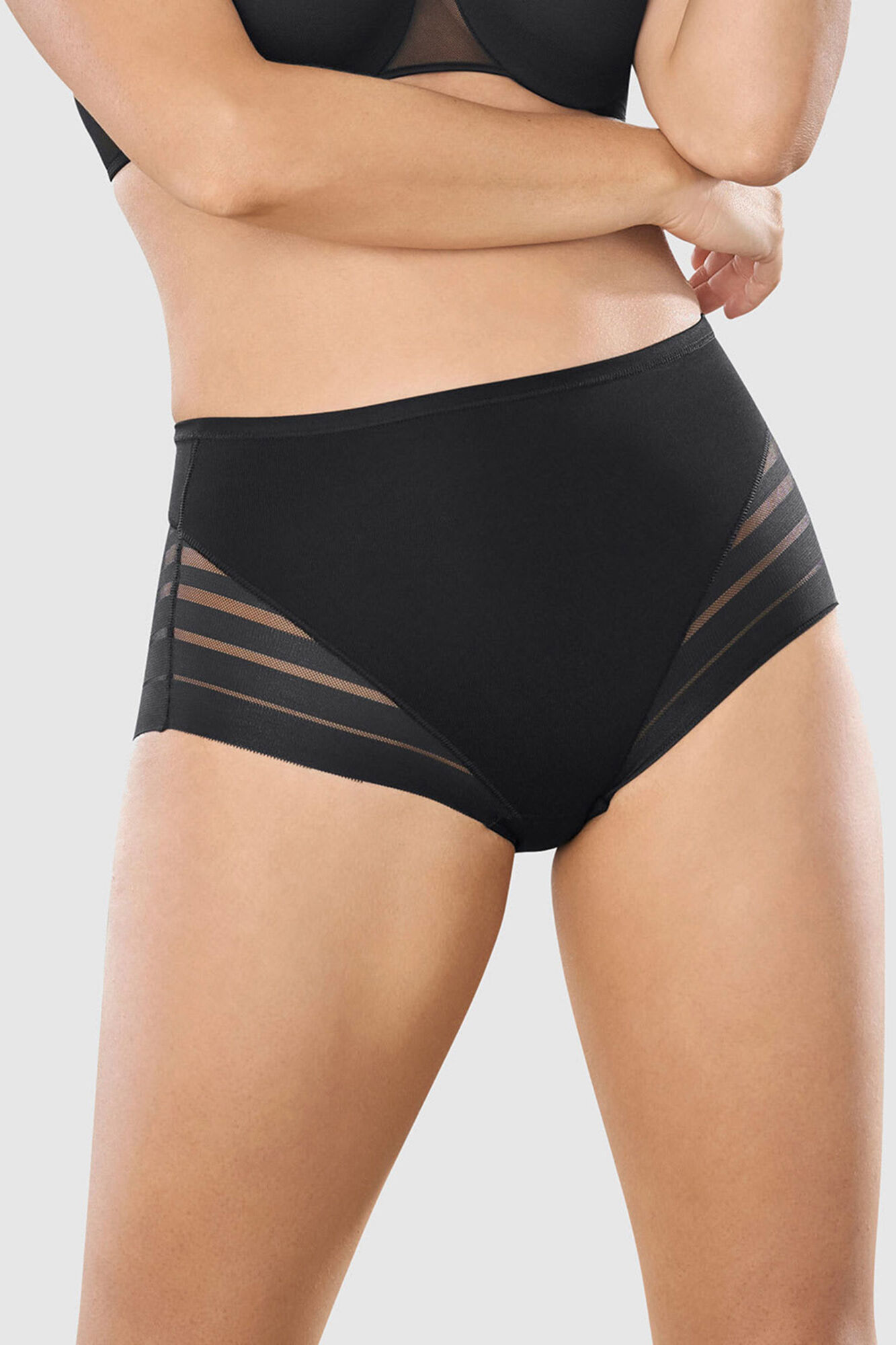 Leonisa Cueca cinta cl&aacute;ssica com controle moderado da barriga e faixas de tule