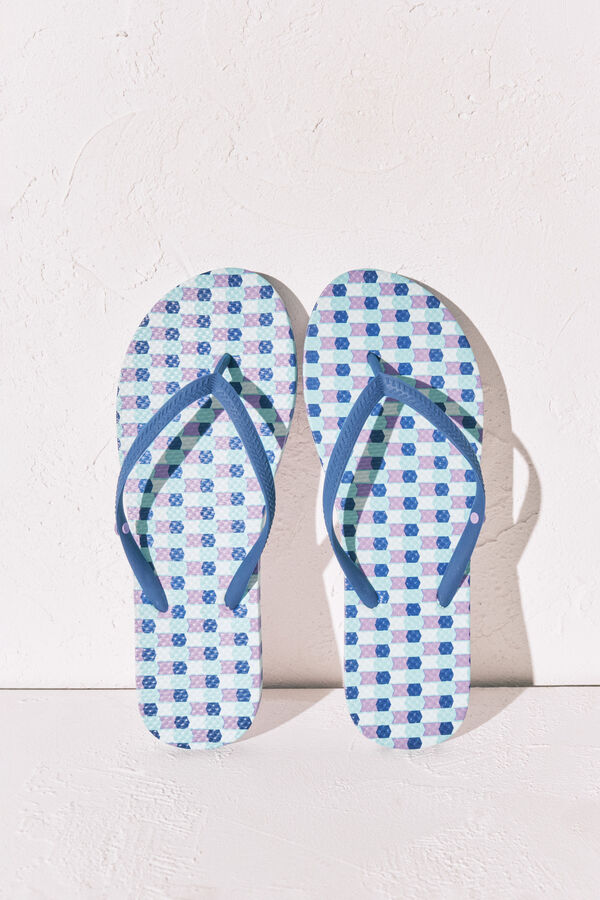 Women'secret Chinelos de dedo estampado geom&eacute;trico azul verde