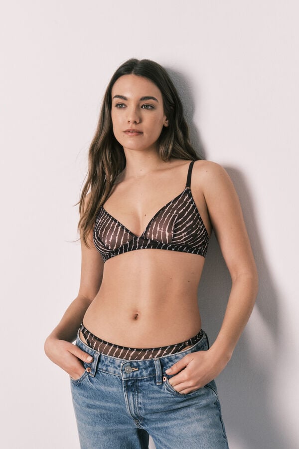 Women'secret Soutien triangular em tule estampado gren&aacute; NATURAL castanho