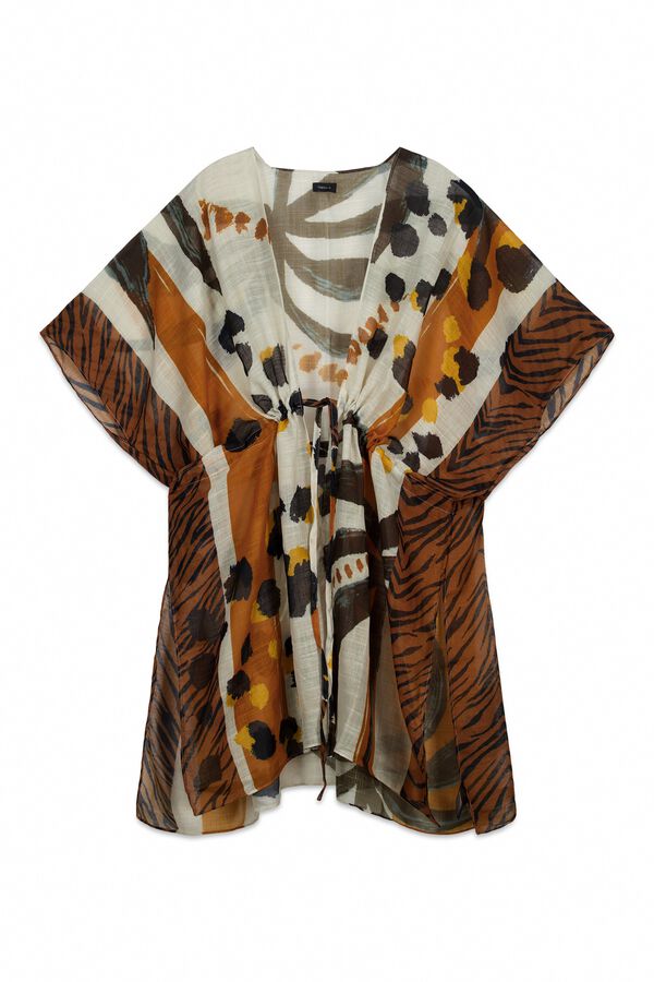 Vilanova Capa boho estampada oversize bege