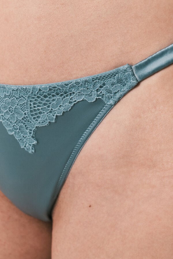 Women'secret Tanga de tiras em microfibra acetinada azul azul