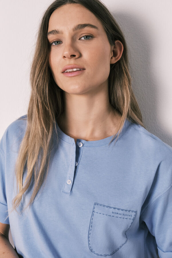 Women'secret Pijama manga curta cal&ccedil;a de riscas em algod&atilde;o azul azul