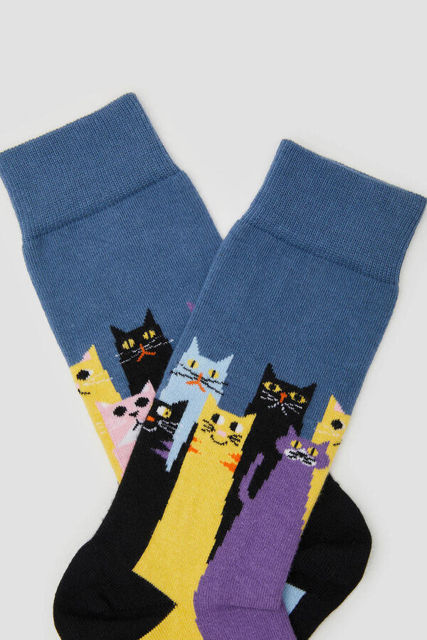 Besocks Calcetines altos Besocks de gatos de algodón orgánico color azul azul