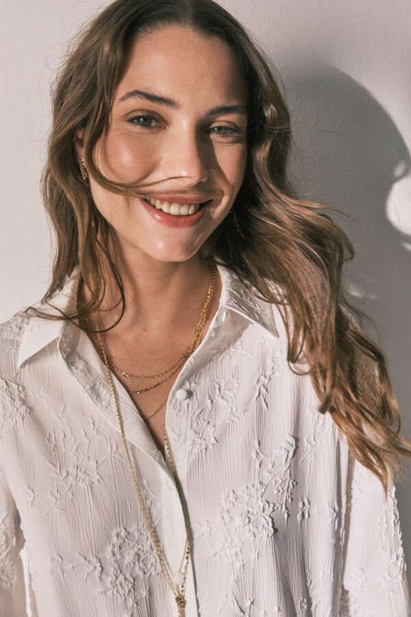Women'secret Pijama de camisa comprida cetim branco bege