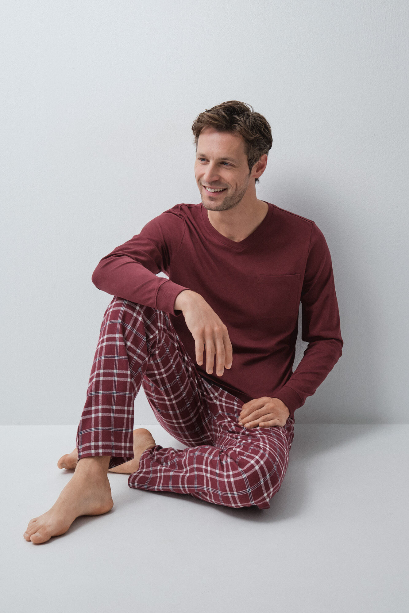 Women'secret Pijama comprido em algod&atilde;o gren&aacute; xadrez