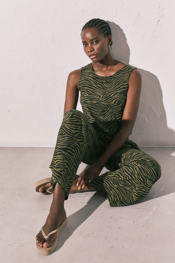 Women'secret Macac&atilde;o comprido animal print preto