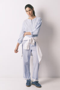 Women'secret Cal&ccedil;a comprida estampada riscas em 100% algod&atilde;o azul