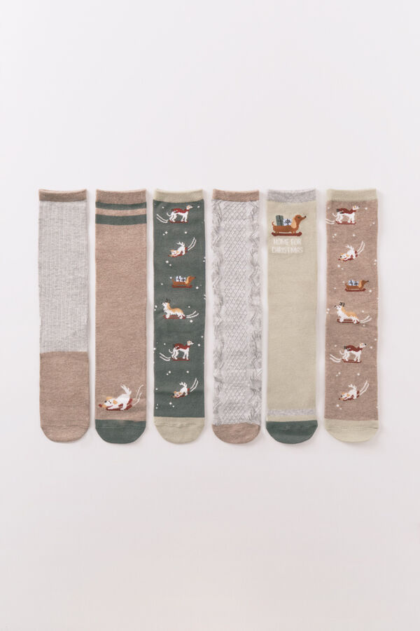 Women'secret Pacote com 6 meias longas de meias para c&atilde;es   verde