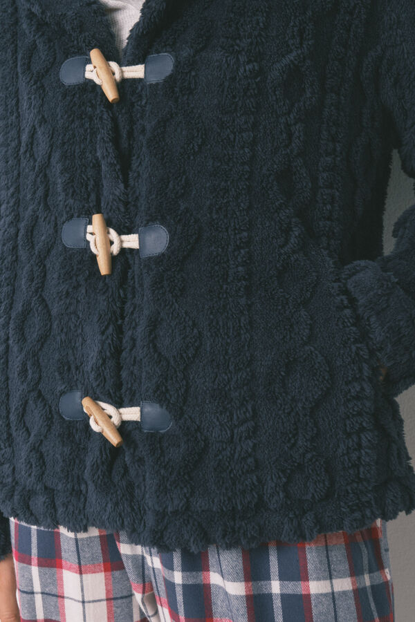 Women'secret Robe curto polar com capuz suave azul azul