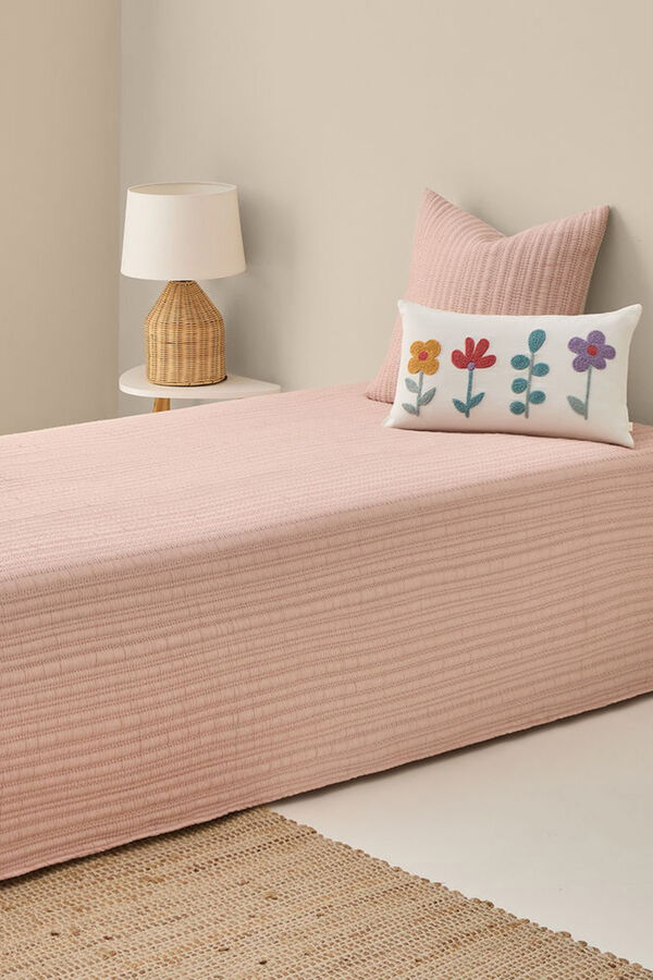 Textura Edredom liso reversível com costura rosa