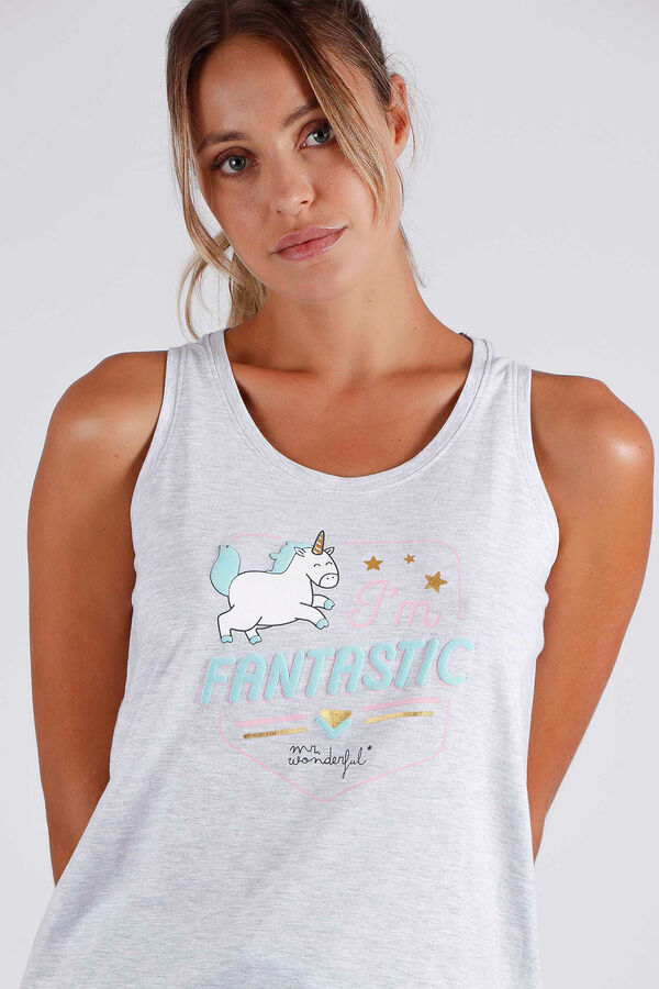 Mr. Wonderful Pijama feminino curto mangas sou fantástico Sr. Maravilhoso cinzento