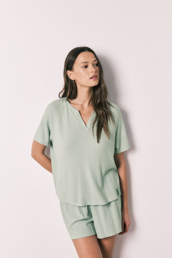 Women'secret Pijama curto em tecido waffle verde verde