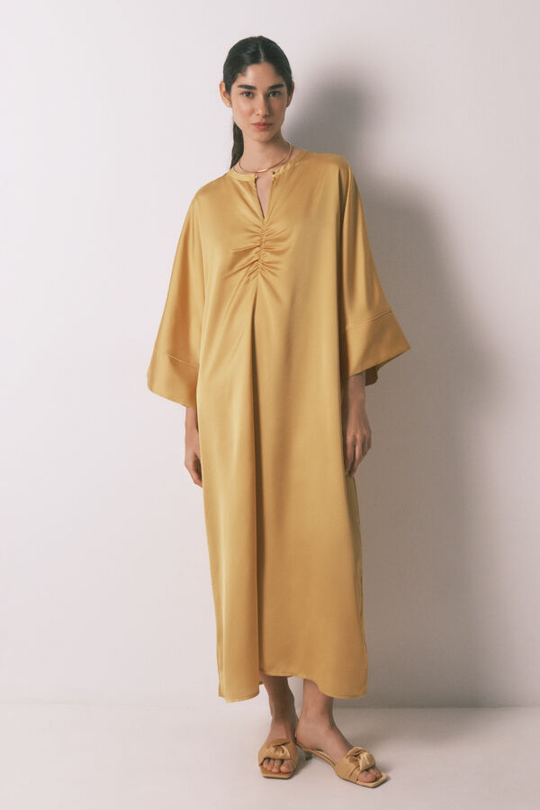 Women'secret Vestido caft&atilde; de cetim mostarda estampado