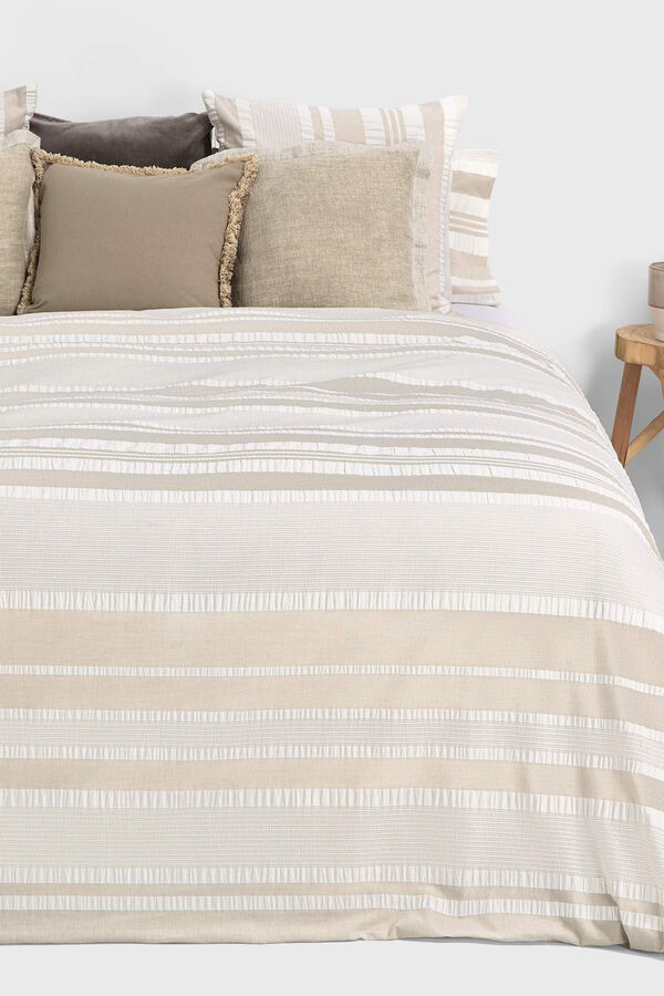 Textura Funda nórdica algodón rayas. Cama 150-160cm. beige