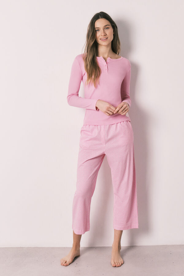 Women'secret Pijama comprido em algod&atilde;o estampado vichy rosa rosa