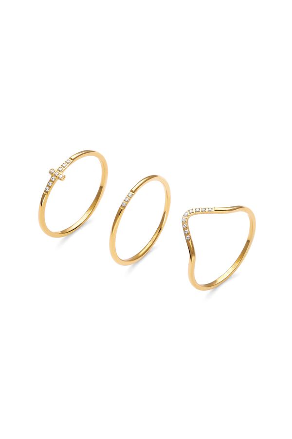 Singularu Pack 3 An&eacute;is Sparks em A&ccedil;o Dourado estampado