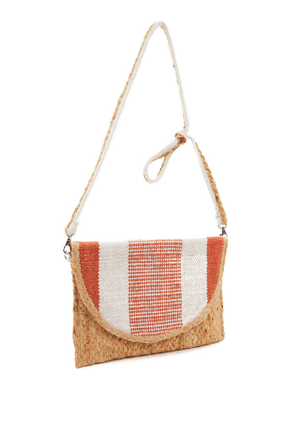 Womensecret Raffia crossbody bag with black and white striped print red