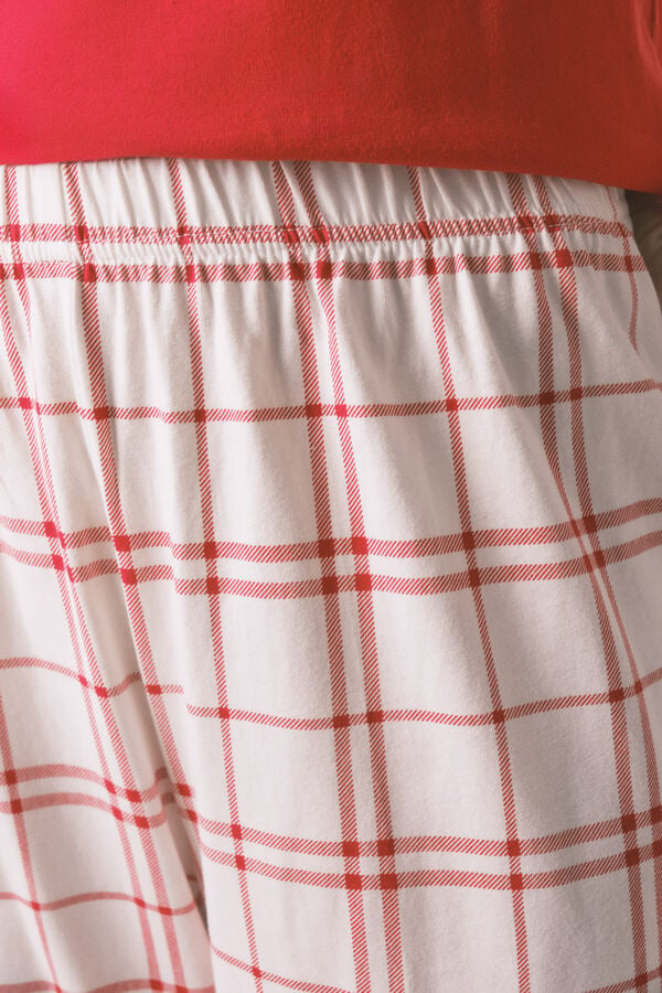 Women'secret Pijama longo 100% algod&atilde;o xadrez vermelho Snoopy vermelho