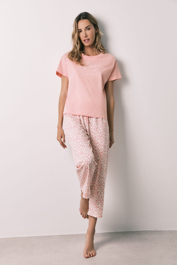 Women'secret Pijama capri em algod&atilde;o rosa miniflor rosa