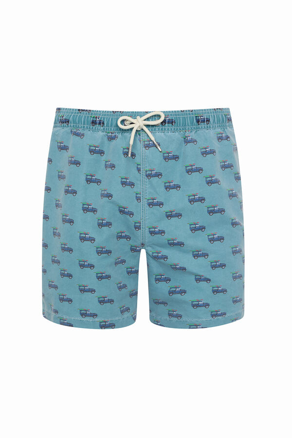 Kiff-Kiff Fato de banho bermuda verde lavagem desbotada azul