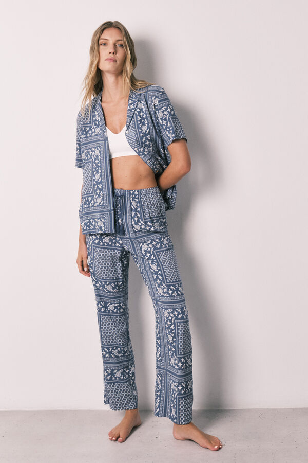 Women'secret Pijama camiseiro comprido manga curta estampado bandana azul azul