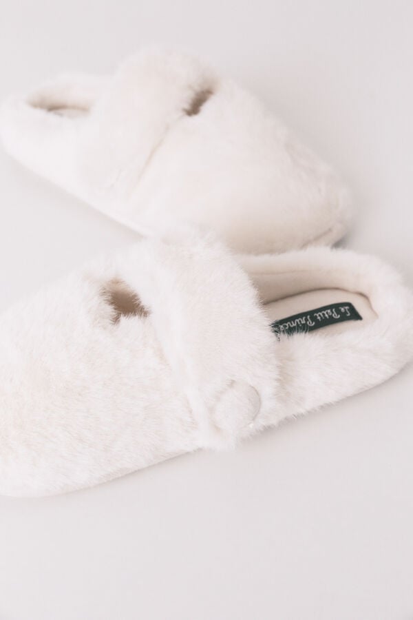 Women'secret Chinelos de quarto mercedita em faux-fur brancas bege