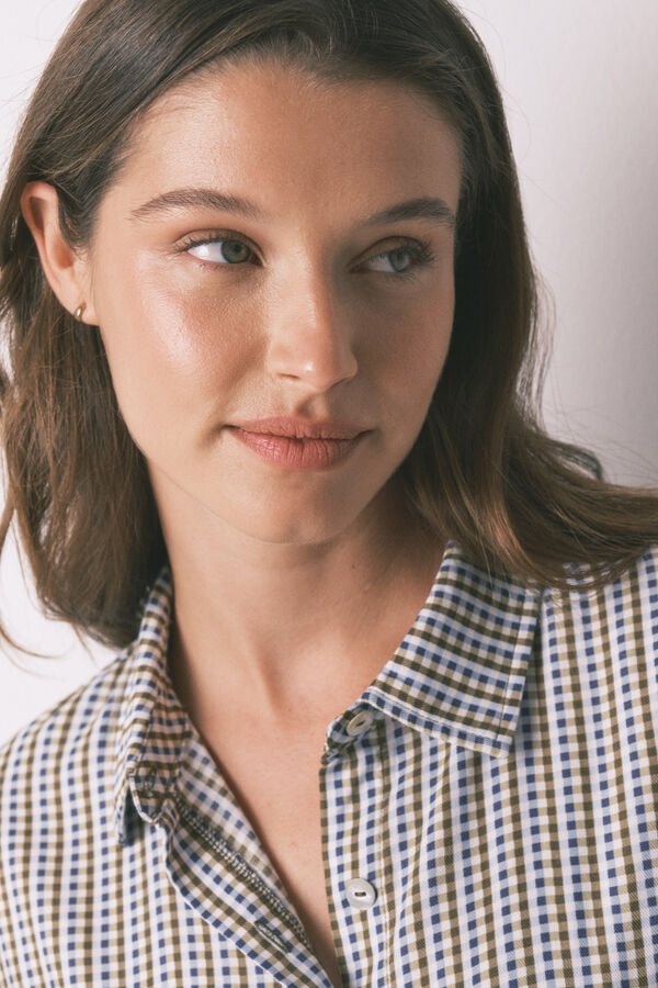 Women'secret Pijama comprido longo xadrez e bolinhas verde