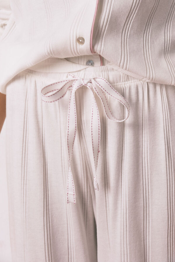 Women'secret Pijama camiseiro riscas branca bege