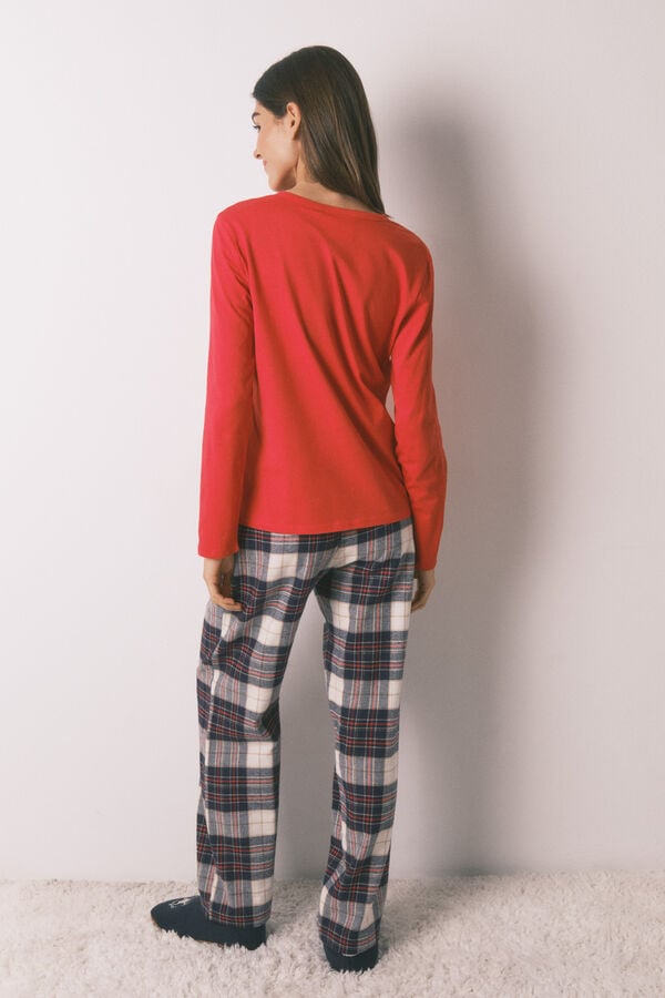 Women'secret Pijama comprido 100% algodão estampado xadrez "Hogwarts" vermelho