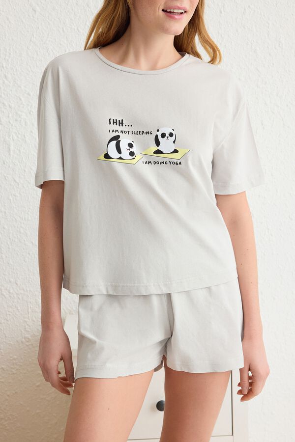 Trendyol Conjunto de pijama curto pandas cinzento